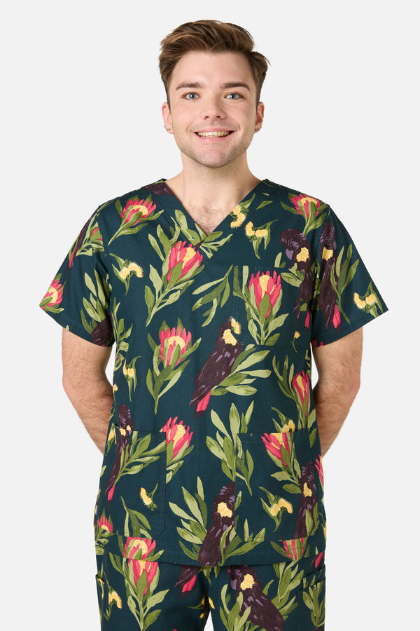 Scrubs With Love - Cockatoo & Protea Scrub Set - teal