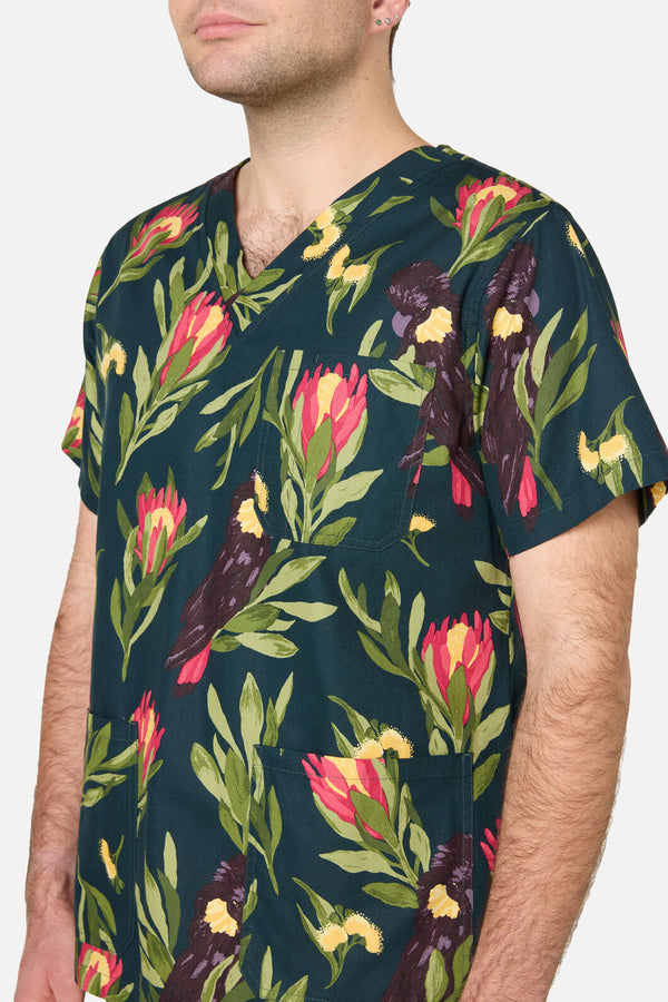Scrubs With Love - Cockatoo & Protea Scrub Set - teal