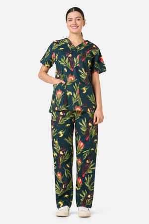 Scrubs With Love - Cockatoo & Protea Scrub Set - teal