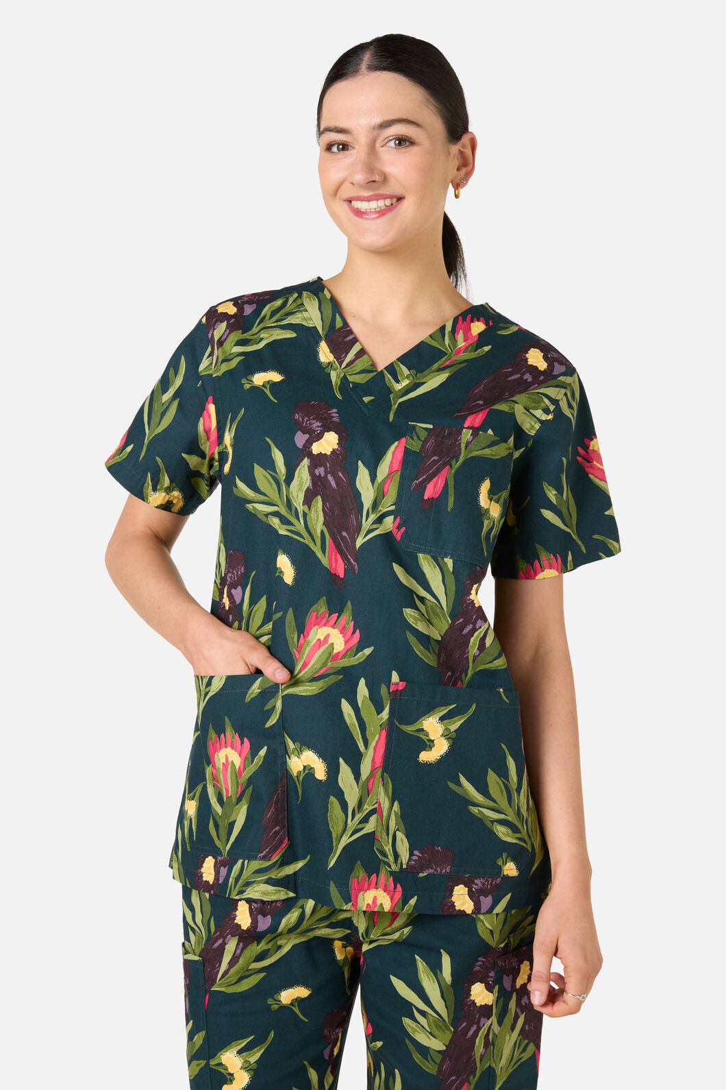 Scrubs With Love - Cockatoo & Protea Scrub Set - teal