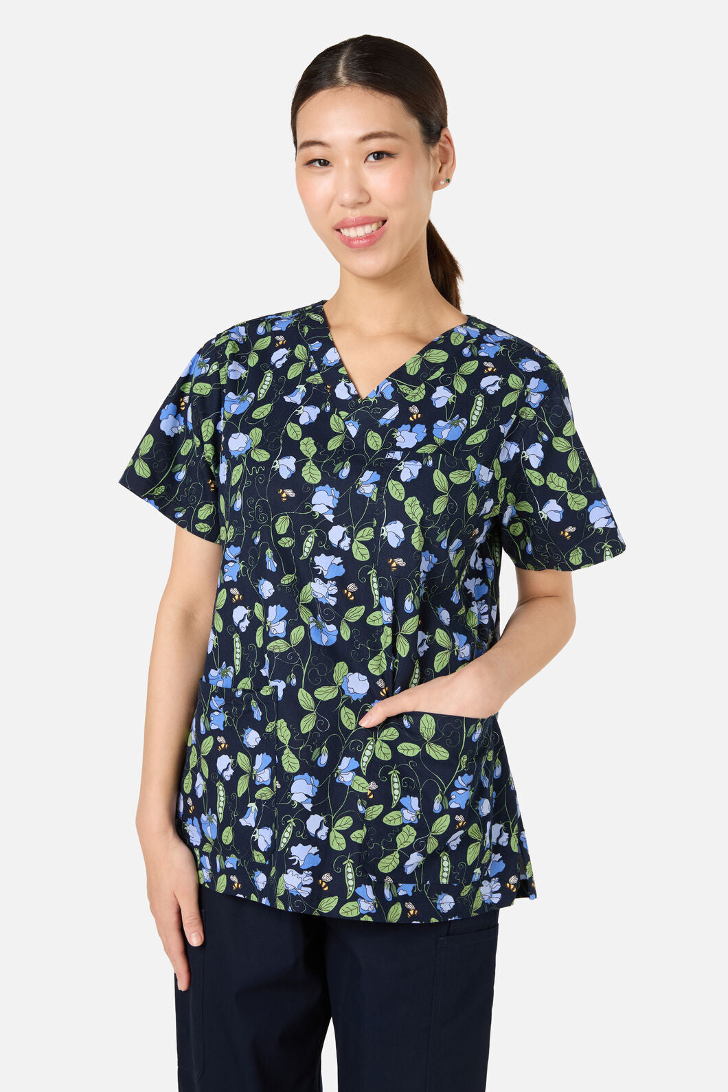 Scrubs With Love - Sweet Pea Top & Pant Scrub Set - navy