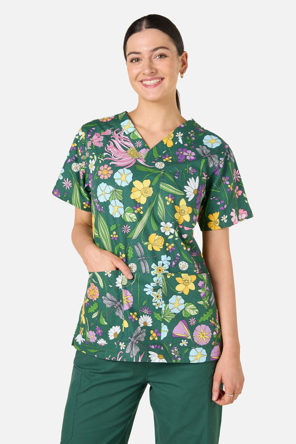 Scrubs With Love - Magical Garden Top & Pant Scrubs - green