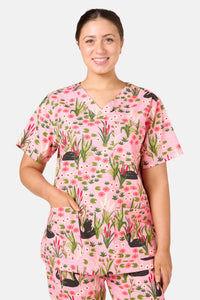 Scrubs With Love - Pretty Swans Scrub Set - pink