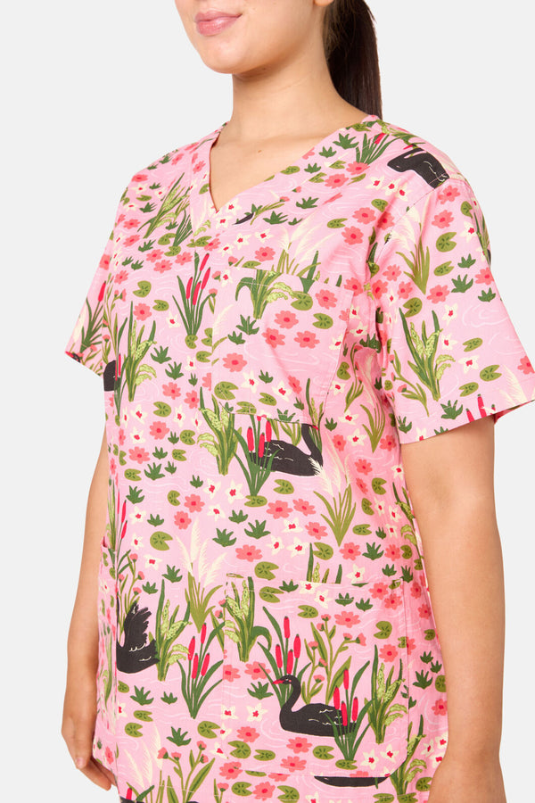 Scrubs With Love - Pretty Swans Scrub Set - pink