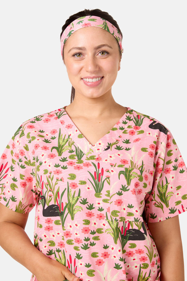 Scrubs With Love - Pretty Swans Scrub Headband - pink