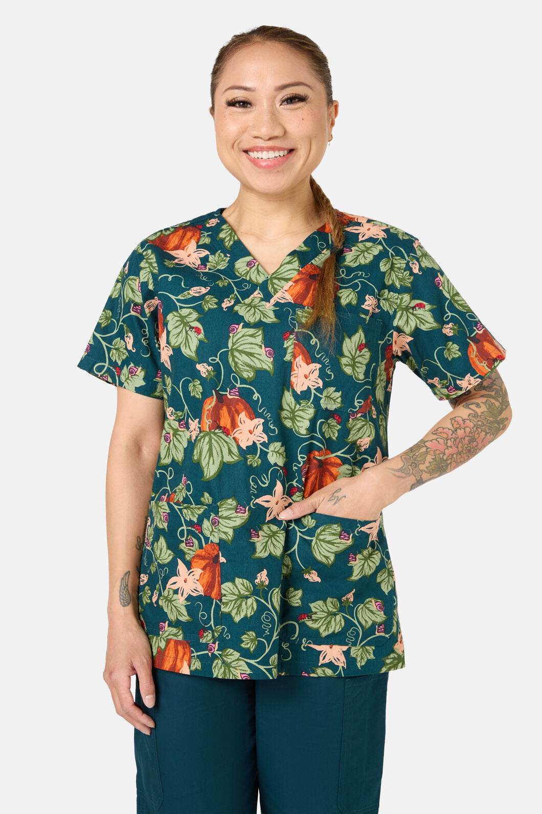 Scrubs With Love - Pumpkin Mixed Scrub Set - teal
