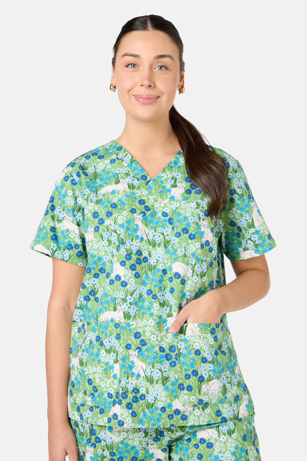 Scrubs With Love - Flower Cats Scrub Set - green