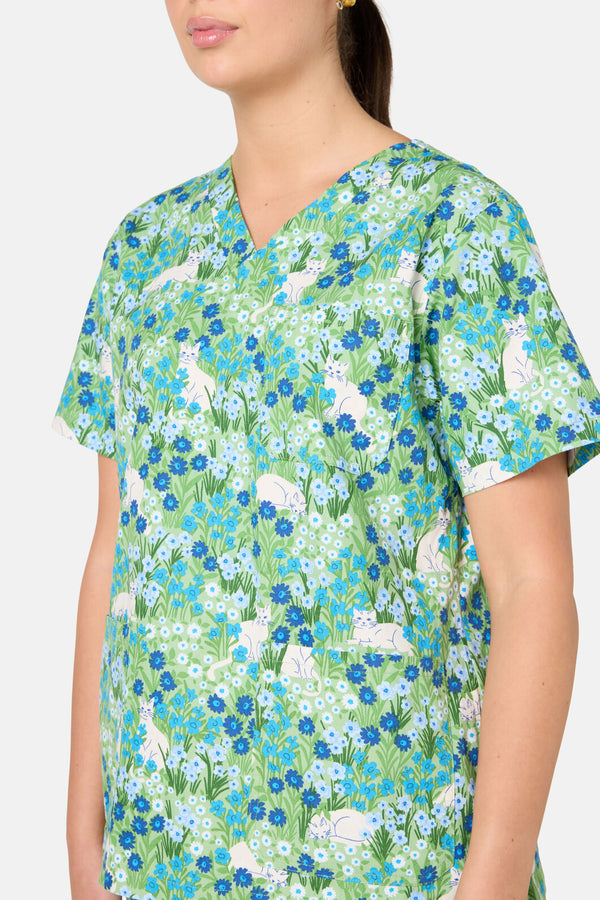 Scrubs With Love - Flower Cats Scrub Set - green