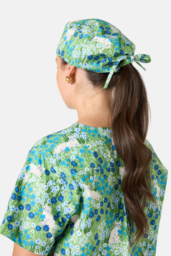 Scrubs With Love - Flower Cats Scrub Hat - green