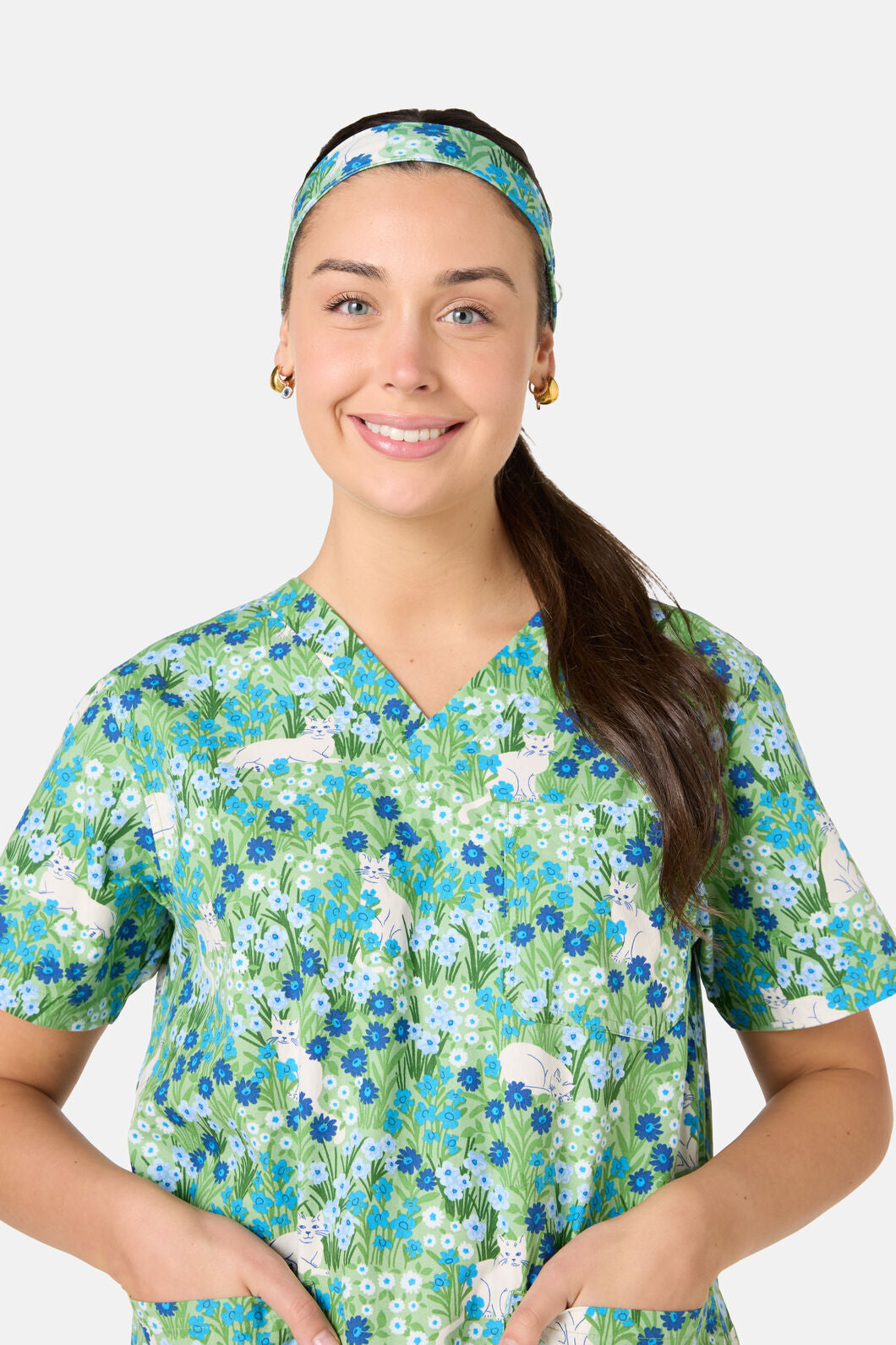 Scrubs With Love - Flower Cats Scrub Headband - green