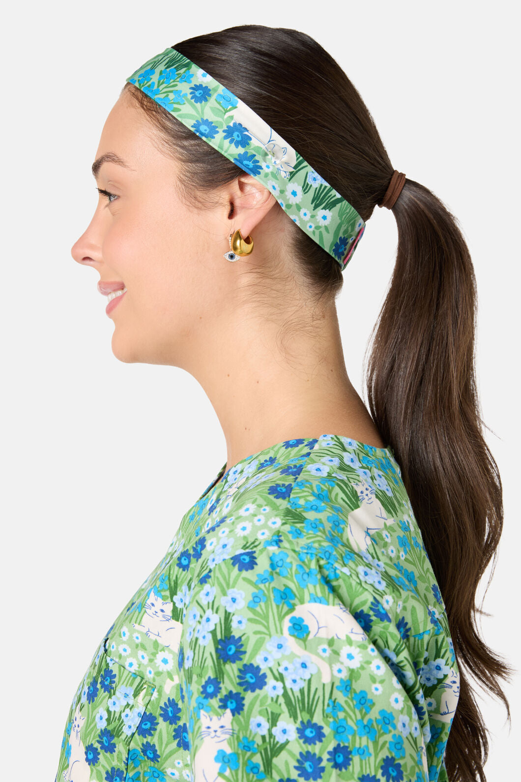 Scrubs With Love - Flower Cats Scrub Headband - green