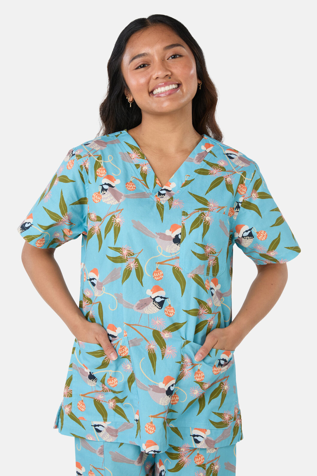 Scrubs With Love - Christmas Fairy Wren Scrub Set - teal