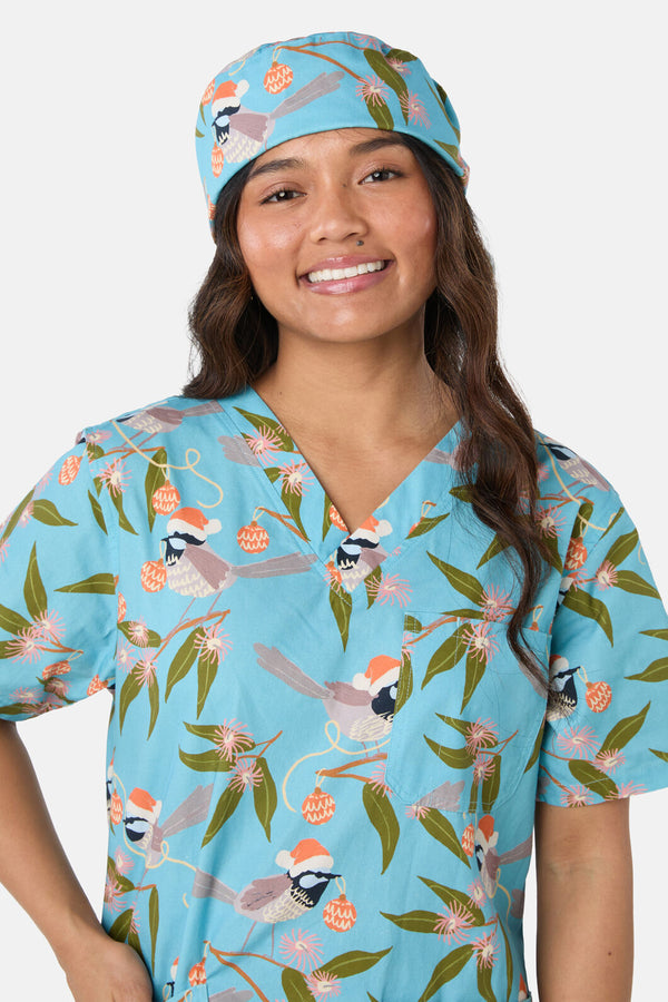 Scrubs With Love - Christmas Fairy Wren Scrub Hat - teal