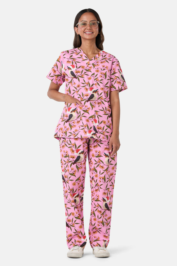 Scrubs With Love - Christmas Kookaburra Scrub Set - pink