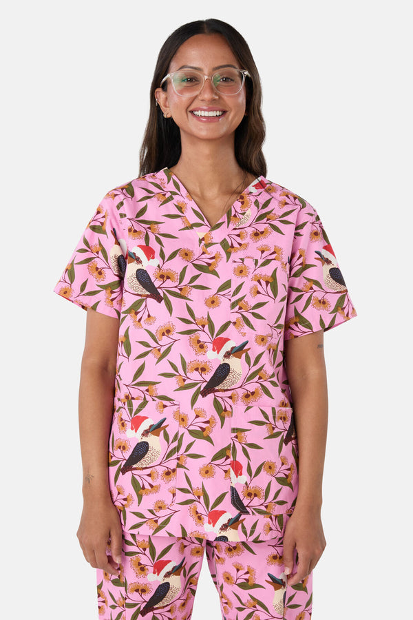 Scrubs With Love - Christmas Kookaburra Scrub Set - pink
