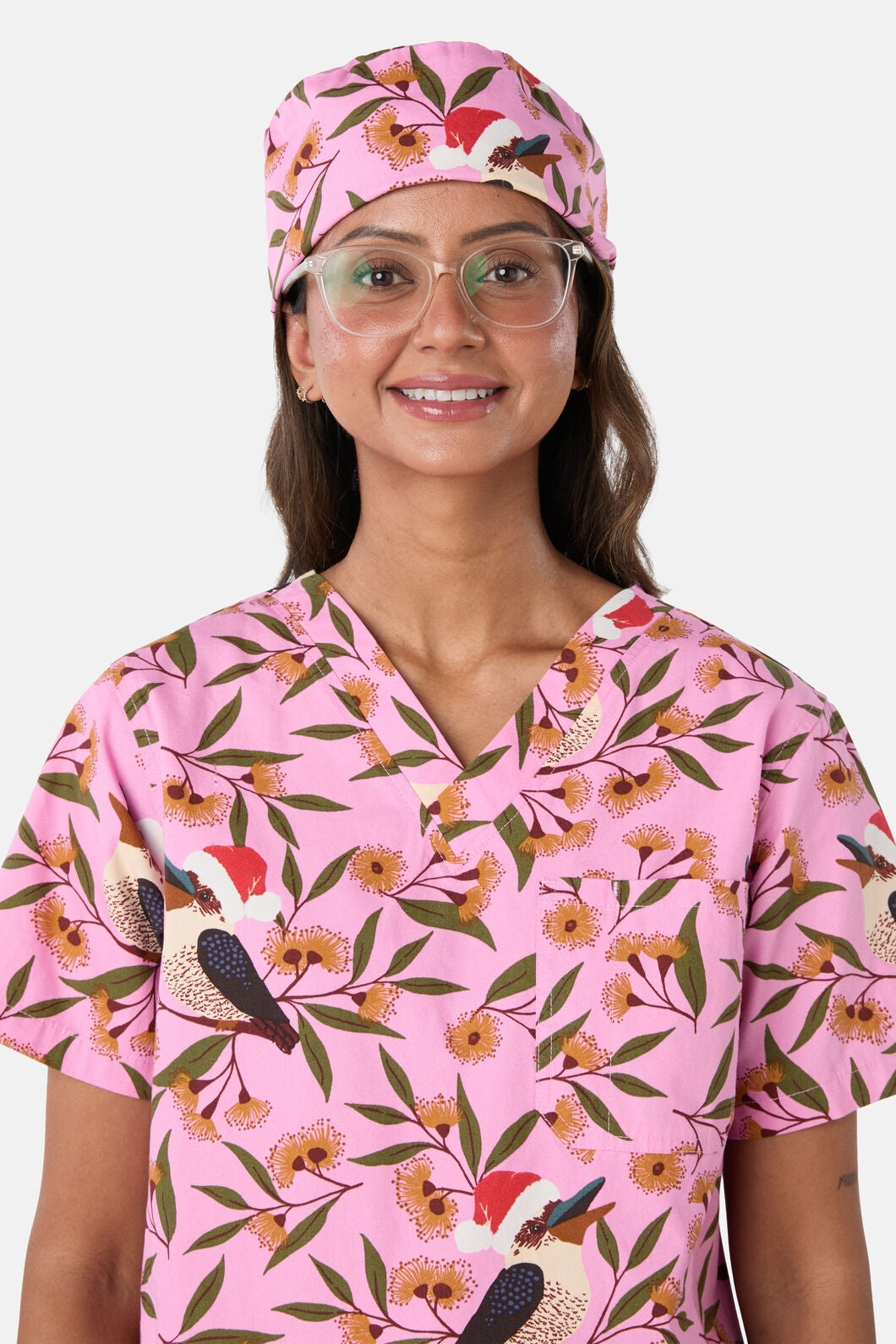 Scrubs With Love - Christmas Kookaburra Scrub Hat - pink
