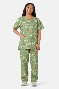 Scrubs With Love - Christmas Dogs Scrub Set - green
