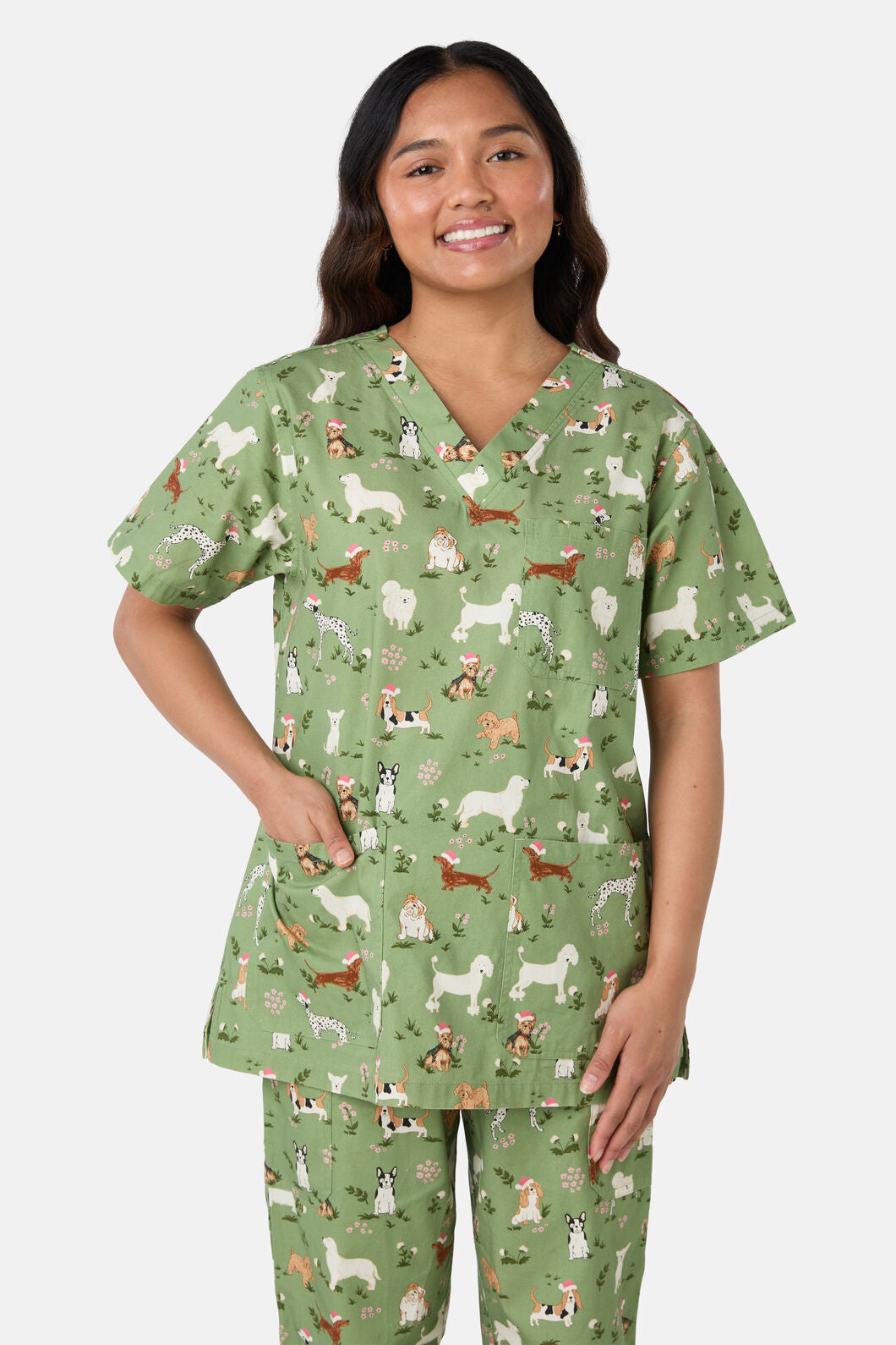Scrubs With Love - Christmas Dogs Scrub Set - green