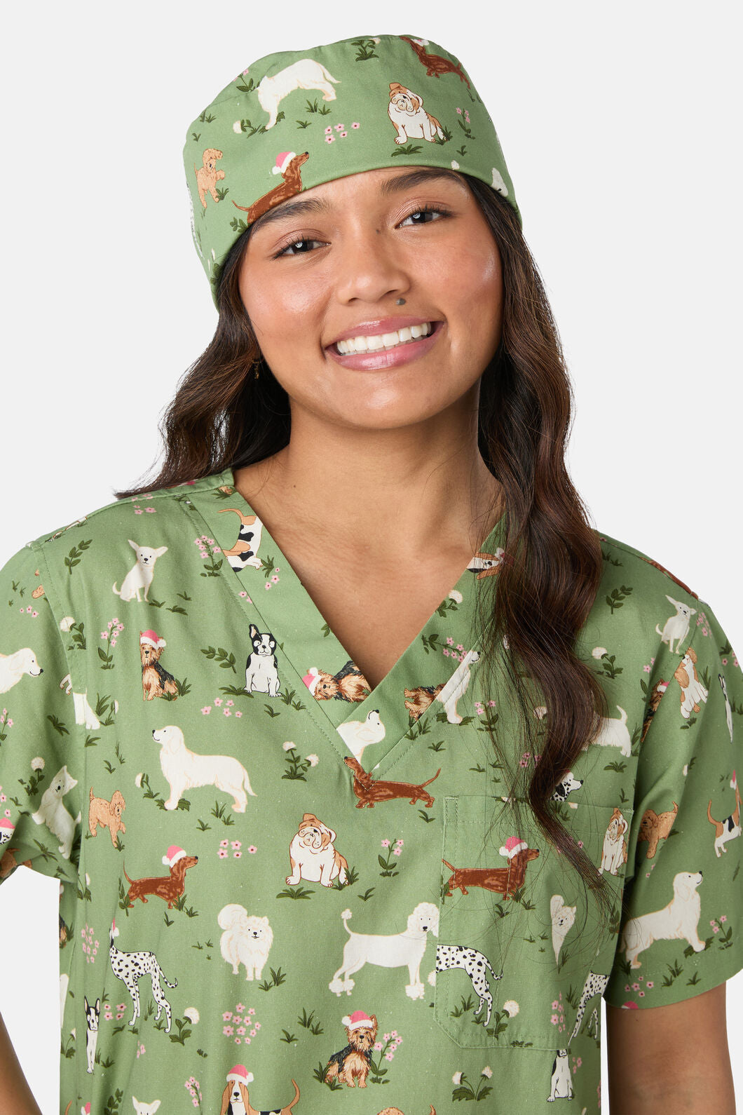 Scrubs With Love - Christmas Dogs Scrub Hat - green