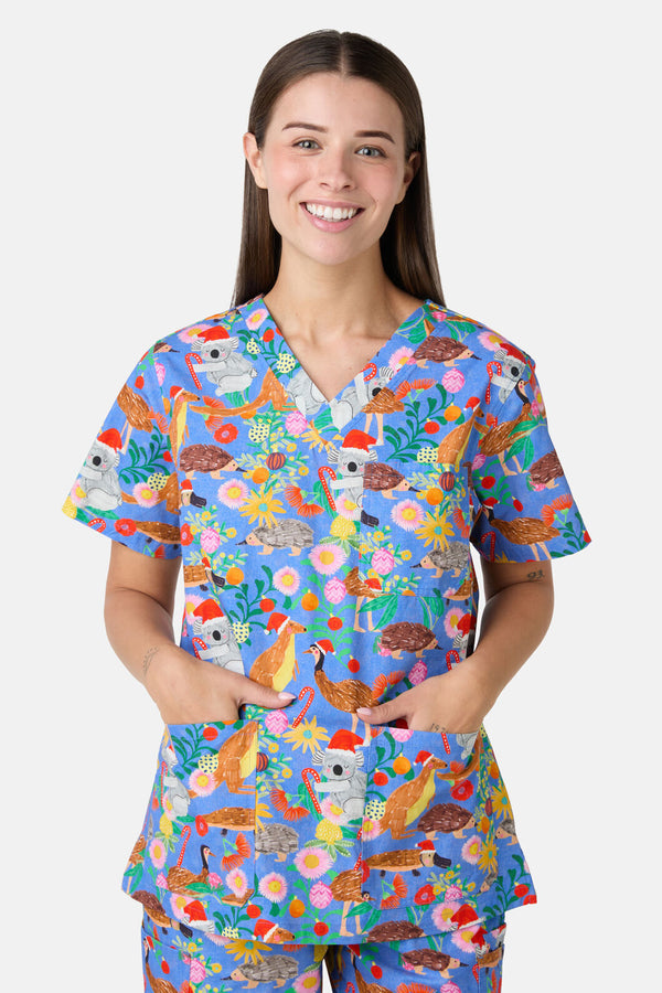 Scrubs With Love - Bush Christmas Scrub Set - blue