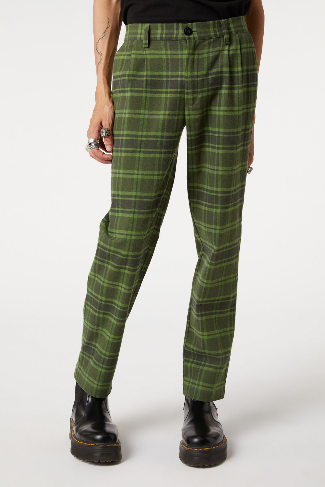 Dark Green Green Tartan Pants Mens 70s Mens Plaid Pants, 33x31