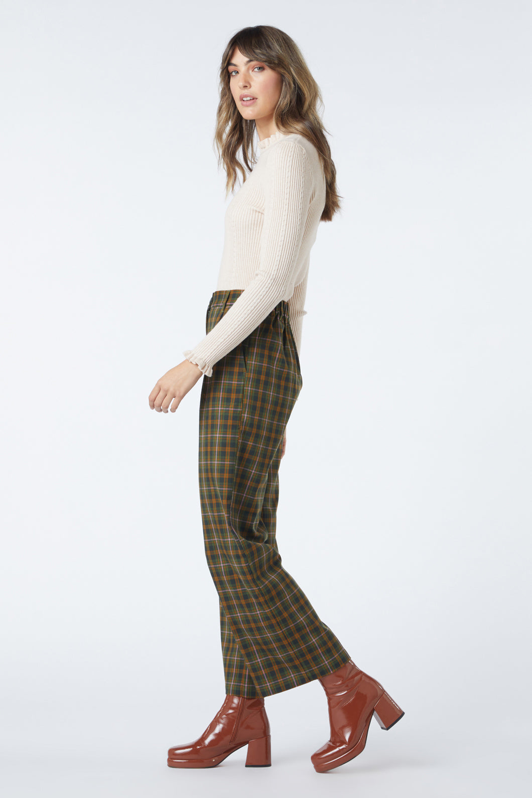 Daisy Street Dark Green Check Wide Leg Trousers | Urban Outfitters UK