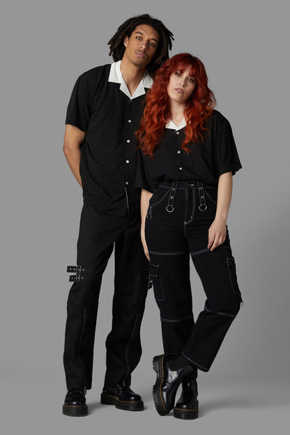 Black Friday - Contrast Collar Short Sleeve Shirt - black