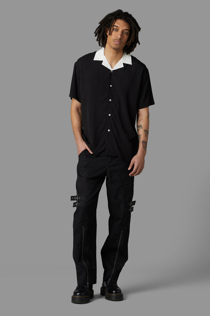 Black Friday - Contrast Collar Short Sleeve Shirt - black