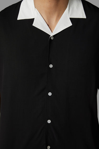 Black Friday - Contrast Collar Short Sleeve Shirt - black