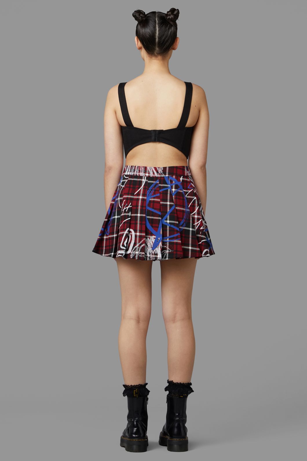 Black Friday - Tag Tartan Corset Top - black-red