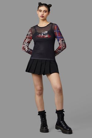Black Friday - Tag Tartan Grave Mesh Top - black-red