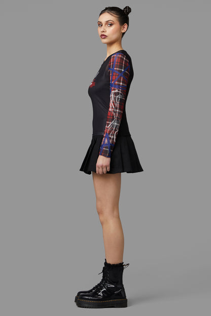 Black Friday - Tag Tartan Grave Mesh Top - black-red