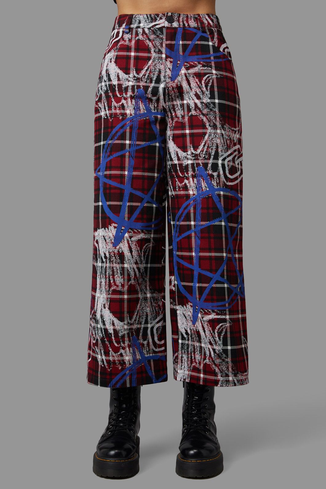 Black Friday - Tag Tartan Wide Leg Pants - black-red