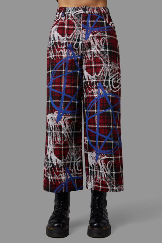 Black Friday - Tag Tartan Wide Leg Pants - black-red