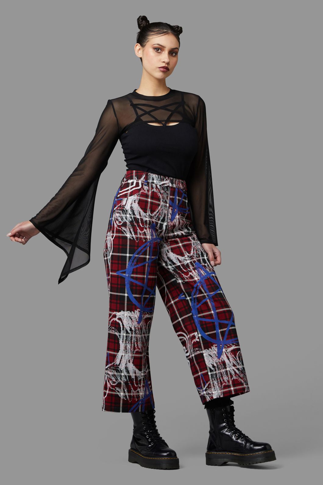 Black Friday - Tag Tartan Wide Leg Pants - black-red