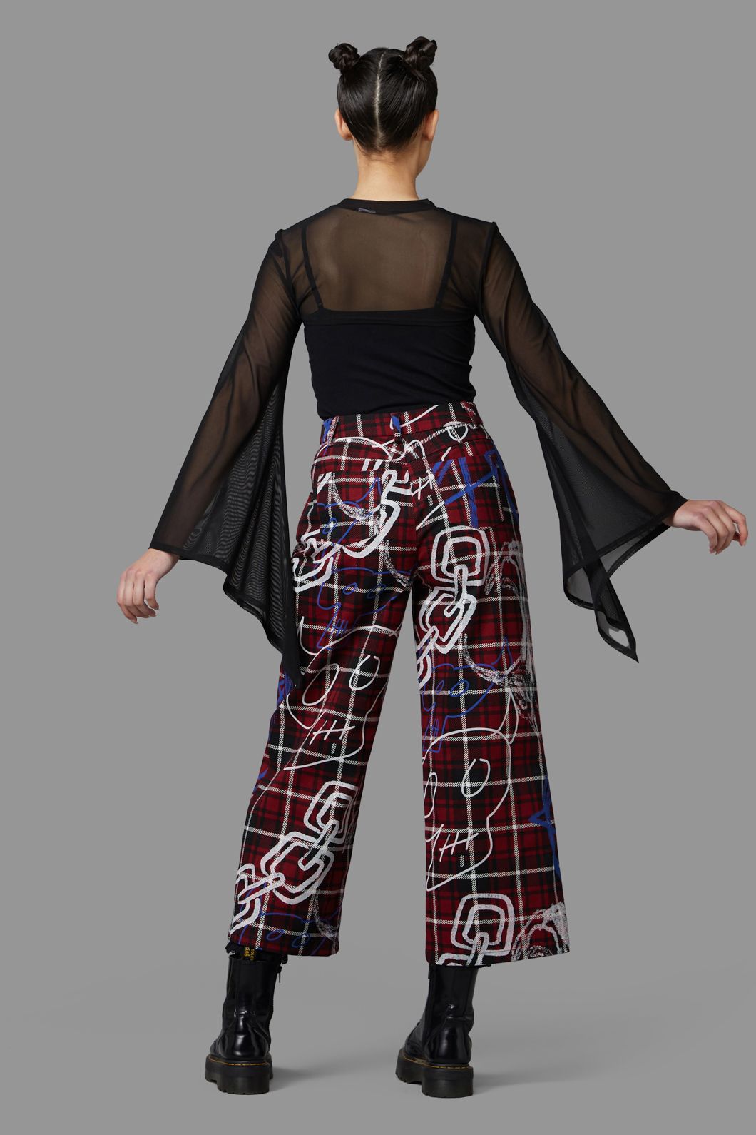 Black Friday - Tag Tartan Wide Leg Pants - black-red