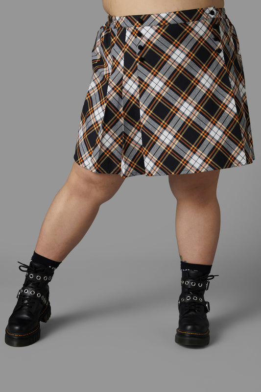 Black Friday - Curve Pumpkin Tartan Skirt - black-orange