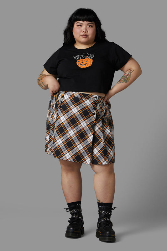 Black Friday - Curve Pumpkin Tartan Skirt - black-orange