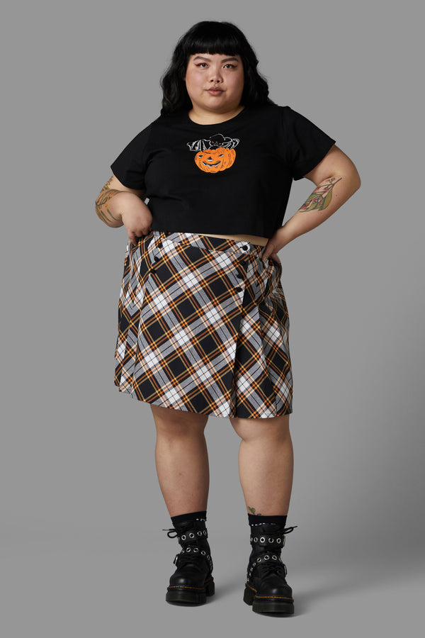 Black Friday - Curve Pumpkin Tartan Skirt - black-orange