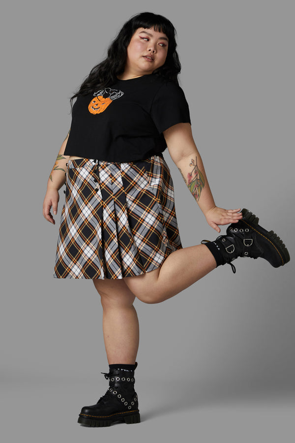 Black Friday - Curve Pumpkin Tartan Skirt - black-orange