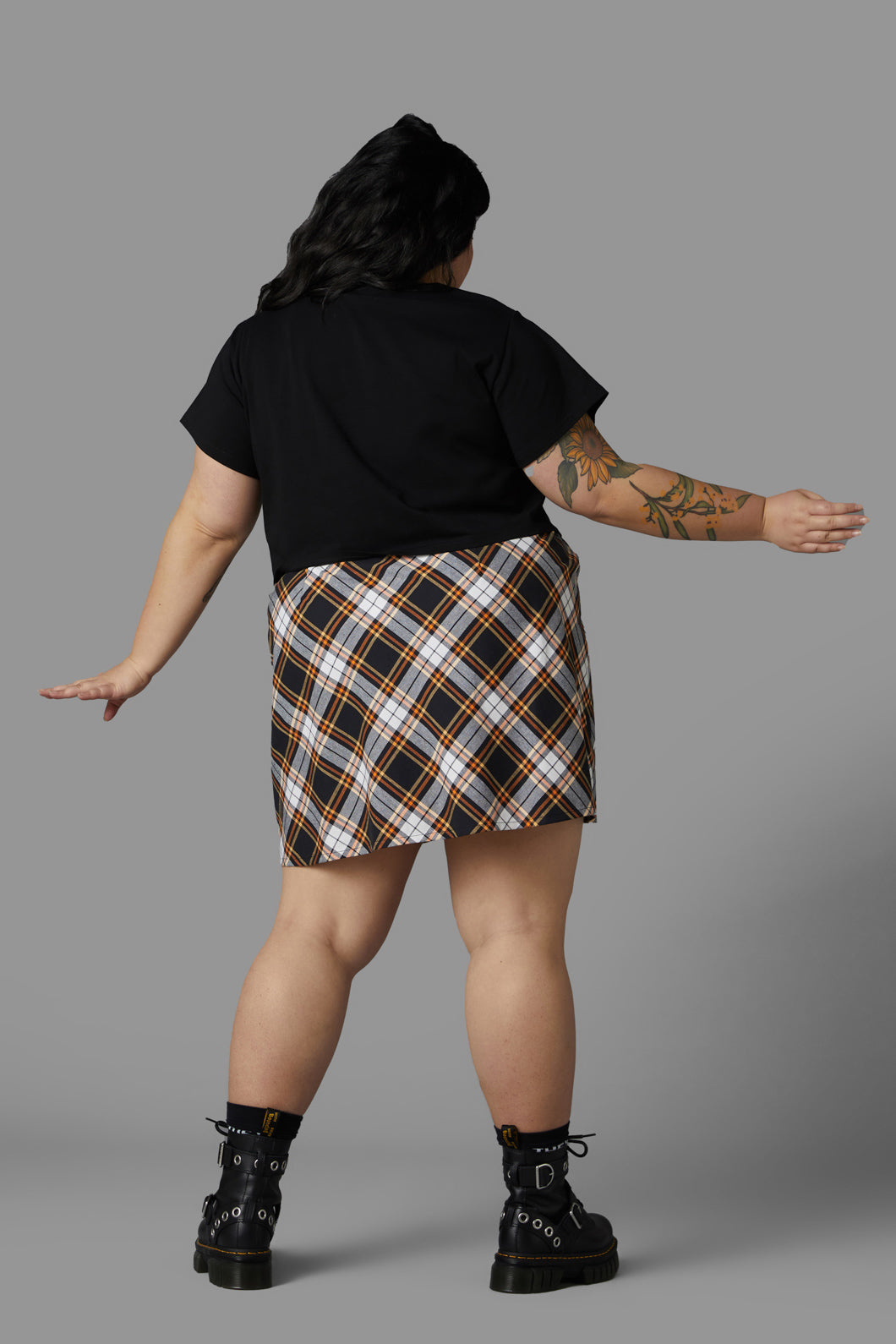 Black Friday - Curve Pumpkin Tartan Skirt - black-orange