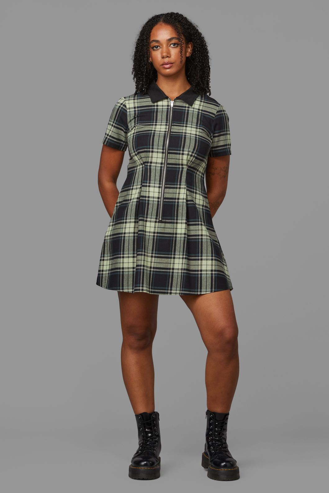 Black Friday - Haunted Bloom Tartan Skater Dress - black-sage