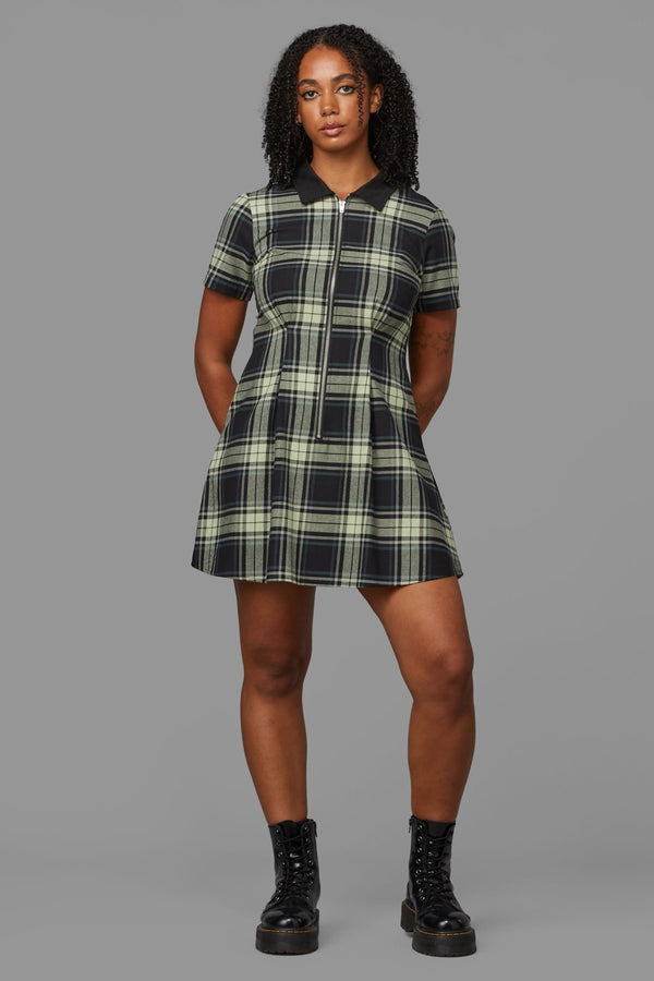 Black Friday - Haunted Bloom Tartan Skater Dress - black-sage