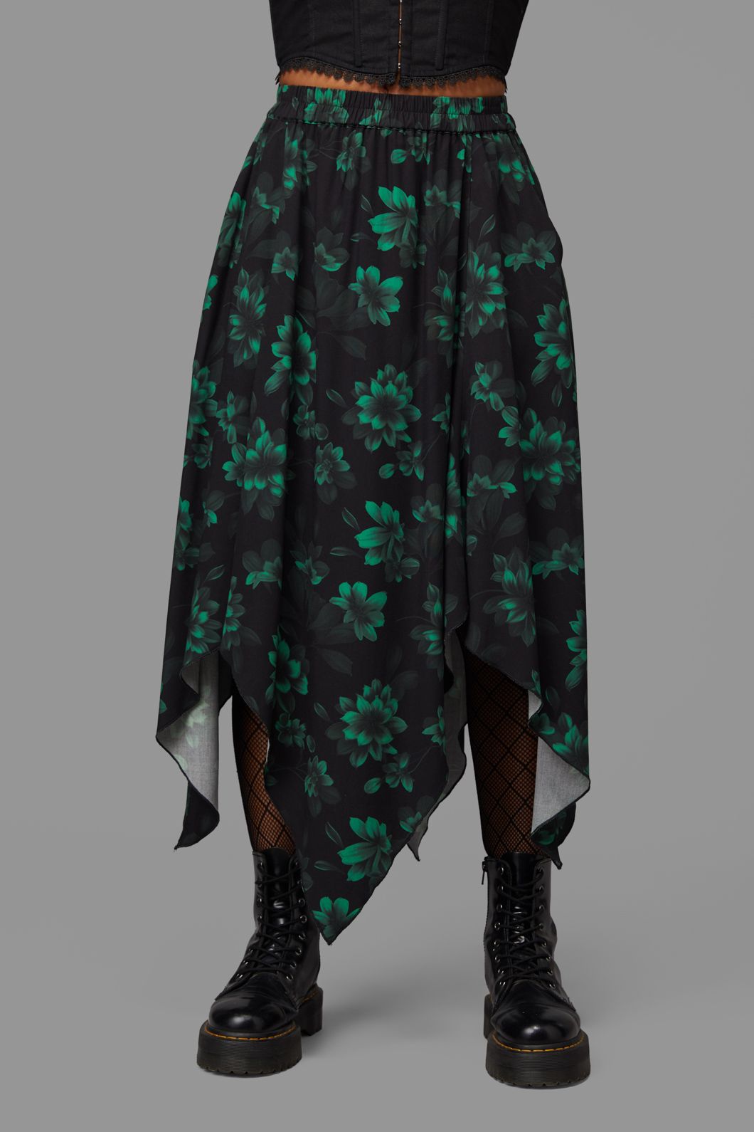 Black Friday - Haunted Bloom Floral Skirt - black-green