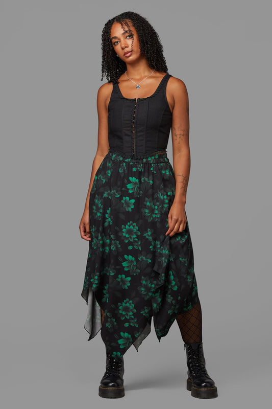 Black Friday - Haunted Bloom Floral Skirt - black-green