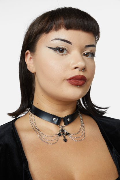 Dangerfield - Cross & Chain Choker - black