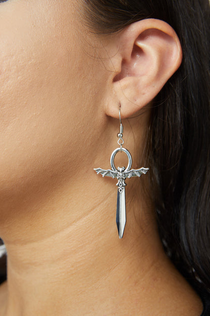 Black Friday - Bat Handle Sword Earrings - silver