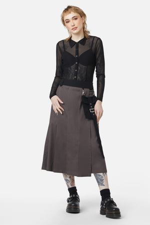 Dangerfield - Time & Date Pleated Unisex Skirt - grey