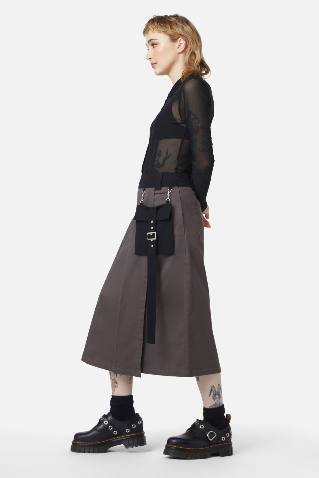 Dangerfield - Time & Date Pleated Unisex Skirt - grey