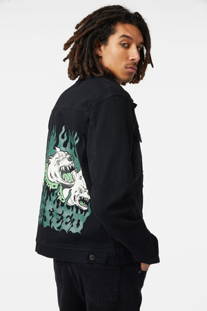 Dangerfield - On Guard Back Print Denim Jacket - black